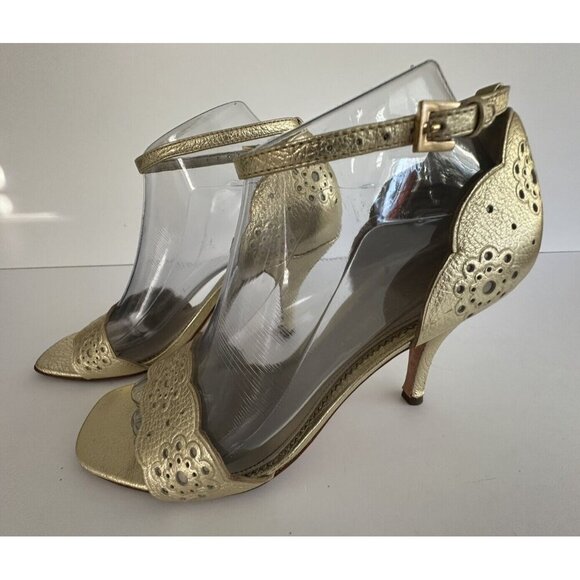 ANTONIO MELANI Wmn Strappy 3" Heel‎ Sandals 8.5M Gold Cutout Leather Glam Fairy - Picture 3 of 15